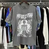 (hell Series) High Street Washed and Worn Heavy Industry Head Printed Short Sleeved Mens Womens T-shirts Summer