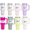 Sakura 40oz Tumblers Neon Green White Quencher H2.0 컵 실리콘 핸들 뚜껑과 빨대 겨울 핑크색 자동차 머그잔 어머니의 날 선물 0425