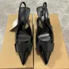 Dames Black Leather Hoge Heel Sexy Pointed Teen Heeled Slingback Shoes 2024 Autumn Ladies Office Pumps Casual Shoes 240402