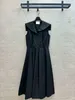 European fashion brand cotton black white sailor collar sleeveless midi dress