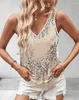 Frauen Tanks Bluse Tops Casual Daily 2024 Sommer Mody Mody Mody Color Contrast Pailla Lace Patch V-Ausschnitt Ärmellose gerade Tanktoper