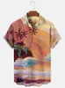 Men's Casual Shirts 3D Printing Y2k Hawaiian Cotton Shirt With Short Sleeves Green Imported Clothing Travel Oversized Luxury