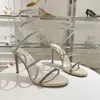 Luxury Brand Designer Rene Caovilla Strass Snake-Wrap Cocktail Stiletto Sandals Cleo Rhinestones Women's Heels Ankle-Wrap Party Shoes 9.5CM Big Size 34-43