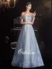 Runway Dresses Elegant Blue Strapless Celebrity Exquisite Off the Shoulder Applique Beading Backless A Line Senior Party aftonklänningar