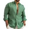 Camisas casuais masculinas camisa de linho homens tops em alta qualidade e confortável manga longa praia havaiana para