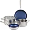 Cookware Sets 6-Piece Stainless Steel Set Hammered Finish Tri-Ply Construction Clad Nonstick