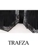 Coletes femininos Trafza 2024 Spring Women Fashion Velvet lantejas de tassel sólido solto cardigan casaco chique vintage colete feminino