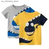 T-shirts 2024 Verão Novo Childrens Manga curta Camiseta Roupas Roupas de algodão Dinosaur Top