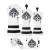 Poker Ace of Spades Design PU Leather Golf Club Headcover Driver Fairway Wood Hybrid Mallet Blade Putter Covers 240409