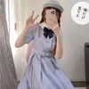 Abiti casual harajuku marinaio collare abito blu scuro giapponese lolita dolce bow-knot girl retro cotone kawaii preppy stile da donna manica lunga