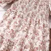 Kız Elbiseleri Yeni Yaz Çocukları Bej Kısa Kollu Baskı Uzun Yaz Çiçek Elbise Gevşek Rahat Pastoral Tarz Tatil Elbisesi