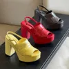 Najwyższej jakości platforma Obcasowe Sandały Czerby Blokowe Obcasy Otwarte palce ubijanie buty Kluczowe damskie skórzane podeszwa luksusowe designerskie obcasy buty obiadowe z pudełkiem