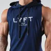 Summer Hooded Tank Tops Men Gym Fitness Bodybuilding Sport ärmlös hoodie manlig casual bomullsstränger singlet Vest kläder 240409