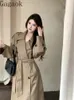 Vestes féminines Gagaok Femmes 2024 Automne Hiver Solid Solid Double Breasted Bouchle Mid Longueur Khaki Coat Style British Style Casual