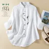 Women's Blouses Chinese Style Shirt Summer Cotton Linen Vintage Loose Embroidery Women Tops Fashion Clothing YCMYUNYAN