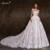 Beauty Floral Prints Spaghetti Straps Ball Gown Wedding Dress Delicate Beading 3D Flowers Lace Luxury Bridal Gowns Adroned With Chapel Train