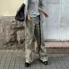 Jeans femeninos Retro Leopardo Pierna ancha para hombres Pantalones de mezclilla de calles con bolsillos de lúpulo Cierre de cremallera High