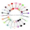 Tongue Rings 100Pcs/Lot Body Jewelry Fashion Mixed Colors Tounge Bars Barbell Piercing Drop Delivery Dhsz4