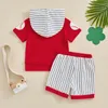 Set di abbigliamento per bambini pantaloncini set di lettere a maniche corte t-shirt da stampa da baseball con outfit estivo per bambini a strisce