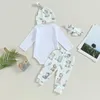 Ensembles de vêtements pudcoco bébé garçons tombent tenues de lettre d'équipage imprimé cou de manches longues Rompers koala pantalon chapeau bande 4pcs