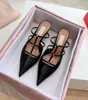 Italie Marque Femmes Mini Studs Mule Wispy Mule pointé Talons hauts Party Mariage Dame Summer Luxury Walking EU35-43 Avec boîte