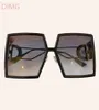 Solglasögon 2021 Fashion Oversize Square för Wome Sun Glasses Female Gradient Black Red Big Shades5456326