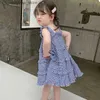Kız elbiseler yaz kız elbise çocuk giyim bebek giyim asılı sade yelek dantel patchwork kek prenses elbise q240418