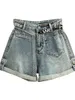 Denim de shorts femininos enrolados para mulheres 2024 WALDABLA BAND PLATED PLOTE PLOTO POCKETA POLUGA POLA DE POLADO ALENTE ALENTE ALENTE A-LINH