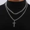 Halskette heiß verkauft Herren Hip-Hop Edelstahlkette in Europa und Amerika, Doppelkubankettenkreuz-Halskette, High-End- und Nicht-Verblassungs-Halskette 874
