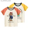 Tシャツ漫画ベアTシャツの男の子2024夏の子供用コットントップ恐竜プリントTシャツ子供衣類直接輸送Q240418