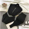 Women'S Two Piece Pants Women Zipper Knitted Cardigans Sweaters Add Sets Vest Woman Fashion Jumpers Trousers 2 Pcs Costumes Outfit 20 Dhnnb