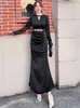 Casual Dresses Sexig temperament Slim-Fit Mante Fishtail kjol yngre modeklänningsbälte kvinnors tidiga våren high-end