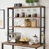 Kitchen Storage Coffee Bar Rack For With 6-Tier Shelves 6 Hooks Microwave Stand