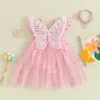 Vestidos femininos focusnorm 0-24m infantil garotas do dia dos namorados vestido de macacão com fita de cabeça arco tule tulle malha tule tule tutu tutu