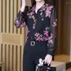 Blouses pour femmes 2024 Summer Kpop Fashion Style rétro Bureau Loose Lady Shirt Imprimez surdimension