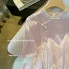 女性用ブラウスサテンシャツ印刷中国語スタイルルーズサマーショートスリーブ女性トップファッション服ycmyunyan
