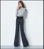 レディースパンツ秋の冬のファッションカジュアルプラスサイズブランド背の高い女性女性太い温かい格子縞のハイウエストフレア