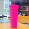 Vattenflaska 2021 Starbucks Studded Cup Tumbrs 710 ml Carbie Pink Matte Black Plastic Mugs With Straw Factory Supply H11022248