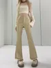 Dżinsy damskie Hmsevenjz 2024 Autumn Fashion Design Sense z koraliki frędzle Flare Temperament Wysoka talia żółte spodnie