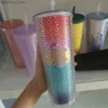 ウォーターボトルTumbrs 710mlパーソナライズされたスターバックスカップIridescent Bling Rainbow Unicorn Studded Cold Cup Tumbr Coffee MugとStraw2166