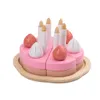 Wooden Pink Birthday Cake Baby Role Play House Dessert Pretend Playing Toy Early Education Toys