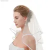 Gioielli per i peli da sposa bianca avorio doppio nastro bordo del bordo velo da sposa a cascata da sposa con pettine 2023