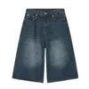 Men's Jeans Korean Style Vintage Summer Loose Male Wide Leg Knee Length Shorts 2024 Washed Fashion Denim Trouser