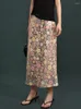 スカートスパンコールの花のミディスカート刺繍フローラルバックスプリットストレッチハイウエスト2024春/夏女性服