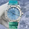 Designer Watch Luxury Automatic Mechanical Watches Style 15550st Ice Blue Disc Calendar en acier inoxydable Femelle 37 mm Mouvement bracelet Yznh