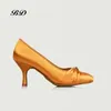 Dance Shoes Woman Shoe Top Ballroom Women Latin Bd 169 Round Jazz Moderno Agregar pliegues de perforación Satén Importado Dark Skin