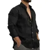 Camisas casuais masculinas camisa de linho homens tops em alta qualidade e confortável manga longa praia havaiana para