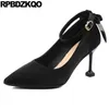 Chaussures habillées Plus taille de chaton Pumps à talon 33 Satin Bowknot 43 Small cheville STRAPE POINTED FEMMES FEMMES HAUTS HAUT