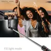 Selfie monopods fgclsy 2022 Nieuwe Bluetooth draadloze selfie stick 360 graden rotatie met afneembaar vullampje afstandsbediening foto live tripod y240418