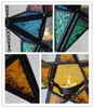 Kandelhouders Europese stijl Klassiek kleurrijk Patroon Glas Vijfpuntige ster Iron Art Candlestick Storm Lantern Holder